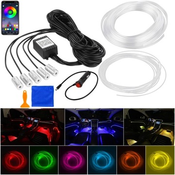 ŚWIATŁOWÓD AMBIENT LIGHT LED RGB OŚWIETLENIE WNĘTRZA AUTA 6M APLIKACJA
