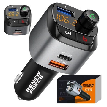 МОЩНОЕ автомобильное зарядное устройство с Bluetooth FM-передатчиком 36 Вт QC3.0 USB-C