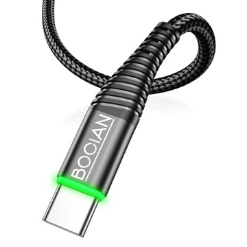 Кабель Fast QC USB-USB типа C, нейлон, 3А, светодиод, 0,5 м