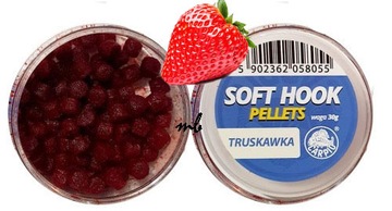 Pellet miękki haczykowy Dipowany SOFT 8mm 30g Truskawka
