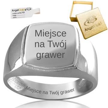 SREBRNY SYGNET GŁADKI ZE SREBRA 925 + GRAWER