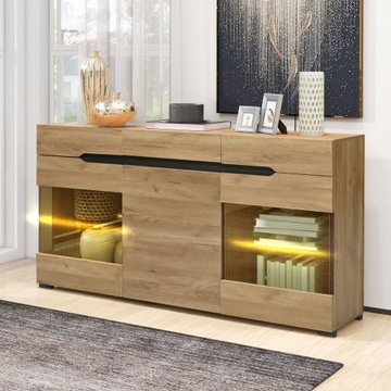 Комод LED, 3 дверцы, 3 ящика 140*35*80 см ДУБ