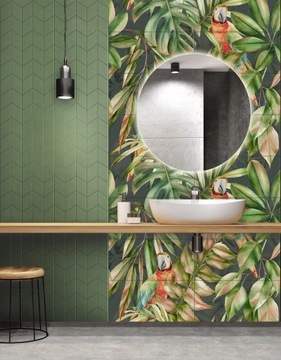 Obraz z płytek ceramicznych 120x120 papugi liście