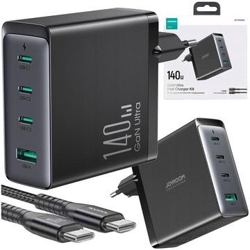 SZYBKA ŁADOWARKA SIECIOWA GaN 140W USB-A 3xUSB-C ZASILACZ DO LAPTOPA