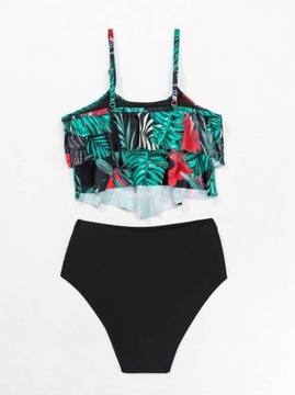 КУПАЛЬНИК ИЗ ДВУХ ЧАСТЕЙ БОХО С ЛИСТЬЯМИ БИКИНИ С ВЫСОКОЙ ТАЛИЕЙ XL 40