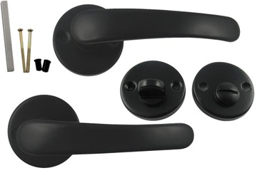 KLAMKA CZARNA BISZKOPT OKRĄGŁY SZYLD ROZETA WC