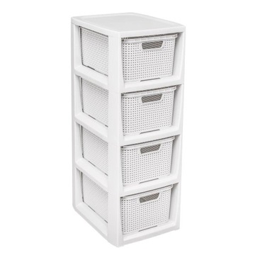 BIAŁY REGAŁ RATTAN 4 SZUFLADY DO ŁAZIENKI KUCHNI