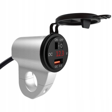 ЗАРЯДНОЕ УСТРОЙСТВО ДЛЯ МОТОЦИКЛА 3.4A USB QC3.0 ВОЛЬТМЕТР 12В