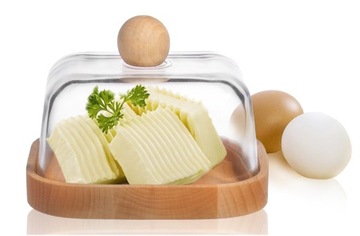 Maselniczka szklana pojemnik na masło SZKŁO DREWNO