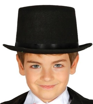 KAPELUSZ CYLINDER CZARNY KLASYCZNY FILC DZIECIĘCY