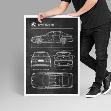 BMW E39 M5 Ретро Патентный Плакат A1+ Схема