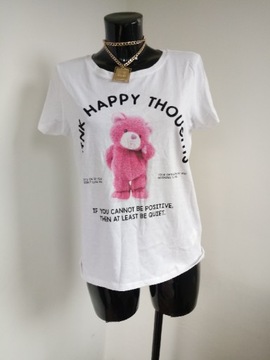Nowa bluzka House biała z misiem miś print napisy bawełniany t-shirt różowy