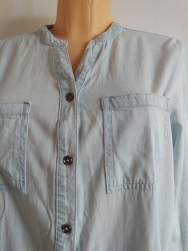 M/L 40 asymetryczna damska tunika jeansowa koszulowa długi rękaw falbana
