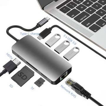 Док-станция Hub 8in1 USB-C HDMI 4K SD для Macbook Pro/Air