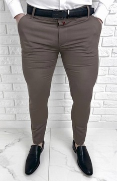 Brazowe eleganckie spodnie meskie slim fit Stylovy D-1100Z 34