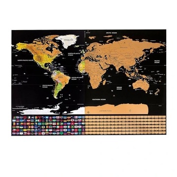 Персонализированная скретч-карта с картой мира Deluxe Erase Black размером до 82,5 x 59,4 см