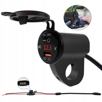 ЗАРЯДНОЕ УСТРОЙСТВО ДЛЯ МОТОЦИКЛА 3.4A USB QC3.0 ВОЛЬТМЕТР 12В