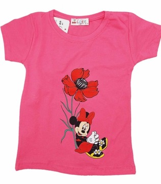 Różowy t-shirt Koszulka Myszka Minnie i kwiatek 116
