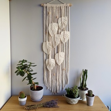 ловец снов желтое украшение макраме листья перья