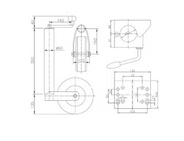 Опорное колесо 22см С походным зажимом 250кг Fi-60