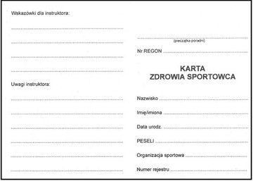 KARTA ZDROWIA SPORTOWCA 30 SZT