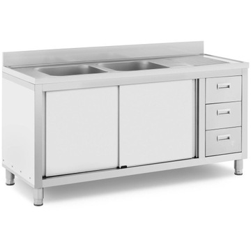 SZAFKA GASTRONOMICZNA STÓŁ ZE ZLEWEM STAL NIERDZEWNA 2 KOMORY 160X60X95 CM