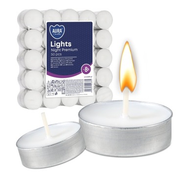 Podgrzewacze bezzapachowe tealight BISPOL Aura 8H NIGHT LIGHTS 50szt.
