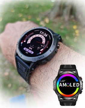 CZARNY SMARTWATCH ZEGAREK MĘSKI AMOLED ROZMOWY POMIARY SPORT WODOODPORNY PL