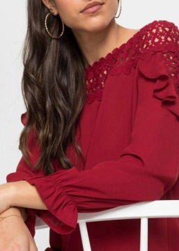 48 Bonprix БЛУЗКА BPC С ВОРОТОМ «КАРМЕН» И КРУЖЕВОМ swz