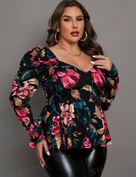 SHEIN DAMSKA BLUZKA W KWIATY PLUS SIZE 50 ŁKA