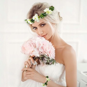 венок на голову, 1 повязка для волос с белыми цветами