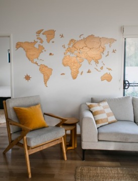 Деревянная карта мира на стене с булавками, 120 см
