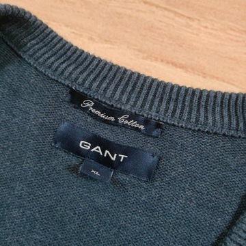 GANT Sweter Premium Cotton V- Neck Męski Logo r. XL