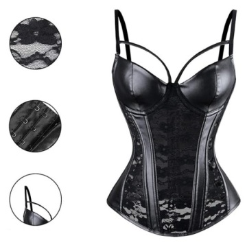 Черный корсет + подвязки + стринги размер М