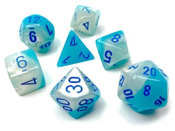 Chessex 7 kostek Gemini Pearl Turquoise-White/blue święcące w ciemnościach