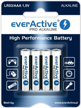 BATERIE AAA LR03 ALKAICZNE EVERACTIVE PRO ALKALINE ZESTAW 4 SZTUKI