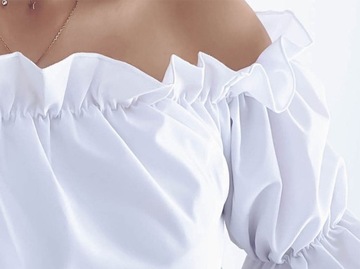 Bluzka damska HISZPANKA top elegancka marszczona odkryte ramiona L/XL
