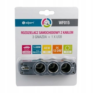 Разветвитель Разветвитель прикуривателя 3 розетки 1xUSB