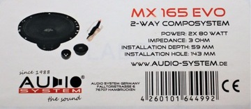 АУДИОСИСТЕМА MX165 EVO SPEAKERS Комплект динамиков 165 ММ, 3 Ом, 120 Вт!