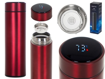 Kubek termiczny termos smart LED 500ml bordowy czujnik temperatury