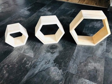 DREWNIANY HEKSAGON, półka, plaster miodu, 0238