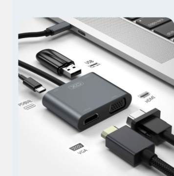 XO Адаптер-конвертер 4-в-1: HDMI, USB-C, PD, VGA