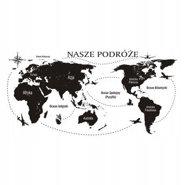 Naklejka na ścianę 200cm Mapa śwata 5 + znaczniki