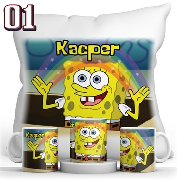 КРУЖКА ГУБКА БОБ + ПОДУШКА + НАБОР ИМЕНИ