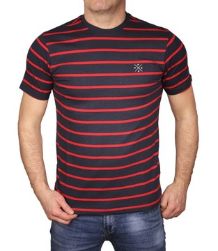 Koszulka męska granatowa w paski klasyczna Tshirt Pako bawełniany 2XL