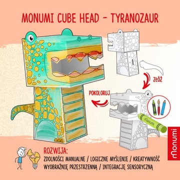 Monumi Cubehead Dino 3D kolorowanka tyranozaur