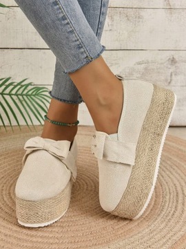 SHEIN BEŻOWE ZAMSZOWE ESPADRYLE NA PLATFORMIE Z KOKARDĄ 38 57572