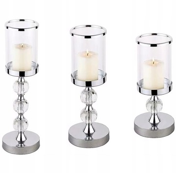 ŚWIECZNIK SZKLANY LAMPION OZDOBNY GLAMOUR ŚWIECZNIKI ZESTAW 3 SZTUKI DA191