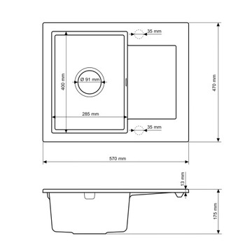 Черная гранитная раковина Белло Белло, установленная раковина, батарея сифона