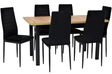 Stół 90x160/240 cm i 6 krzeseł czarny welur